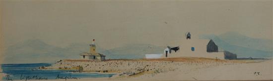 Sir Hugh Casson (1910-1999) Fishing boat Aegina and the lighthouse Aegina 3.5 x 3.5in. and 2.75 x 9.5in